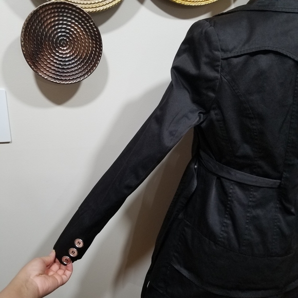 CHARLES KLEIN Trech Coat Military Style Color Black SIZE S, with silver buttons. - Picture 11 of 17